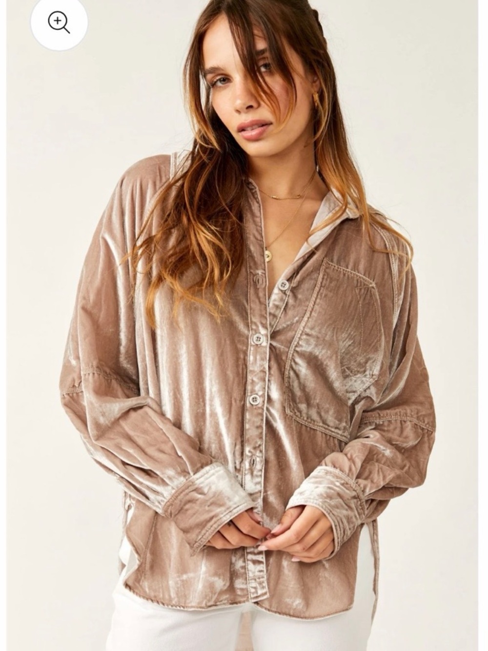 We The Free Shimmery Taupe Velvet Shirt Jacket - Picture 8 of 8